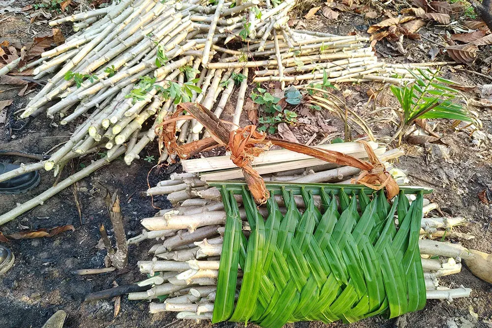 Artifacts of woven straw and wood